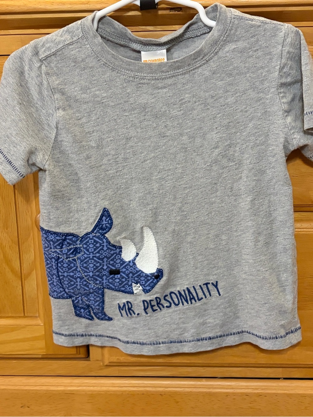 Gymboree Boy's Gray Tee w/Appliquéd Rhinoceros "Mr Personality" 18-24 Months